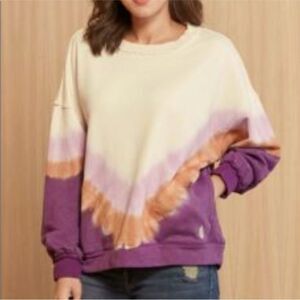 EUC Free People Crewneck Tie-Dye Ombre Metti Sweatshirt Pockets Purple Combo XS